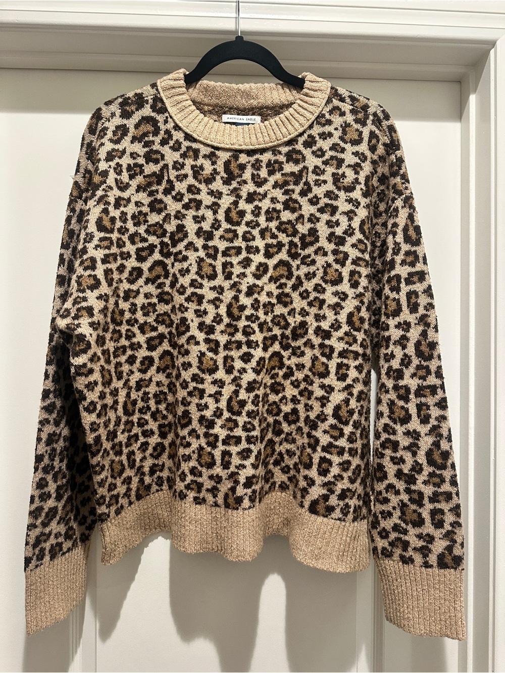 American Eagle Outfitters Leopard Print Crewneck Sweater - Beige/Brown